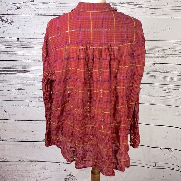 Free People Break My Stride Button Down Plaid Long Sleeve Top - Picture 6 of 7